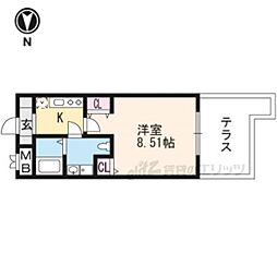 フォース二条城東 1Kの間取図画像
