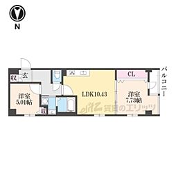 二条城東レジデンス 1LDKの間取図画像