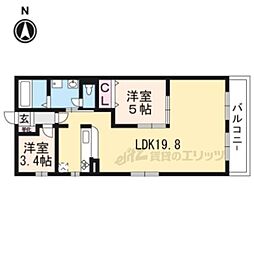 カローレ御所南 2LDKの間取図画像
