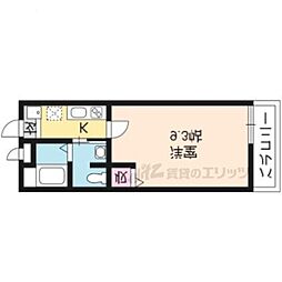フラッティ堀川高辻 1Kの間取図画像