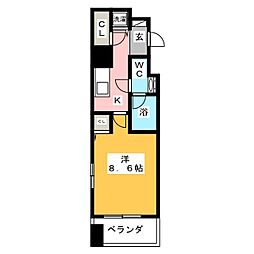 レジディア築地 7階1Kの間取り