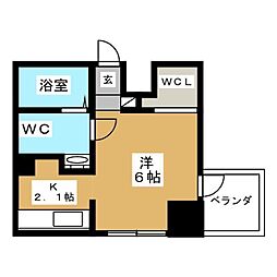 ドゥーエ新富町 1Kの間取図画像