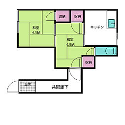 岸田アパート 2階2Kの間取り