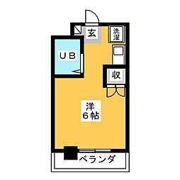 アーバンハイム江渡 4階ワンルームの間取り