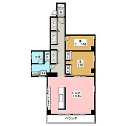 岡本ビル 2LDKの間取図画像