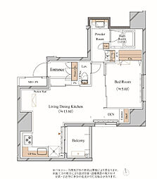 ブランシエスタ上野 9階1LDKの間取り
