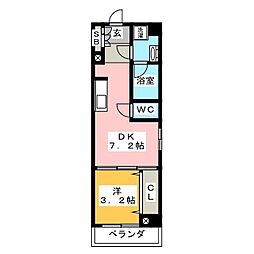アーバネックス菊川 7階1DKの間取り