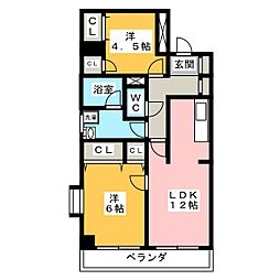 アライハウスII 1階2LDKの間取り