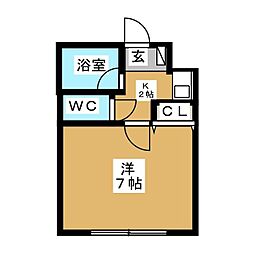 カーサ白河 1階1Kの間取り