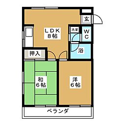 パークサイドハイツ 4階2LDKの間取り