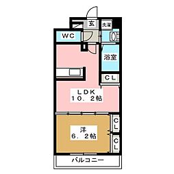 グリシーヌ 2階1LDKの間取り