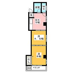 コーポ高木 2DKの間取図画像