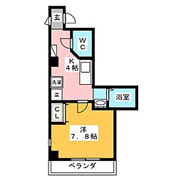サンパティーク 1Kの間取図画像