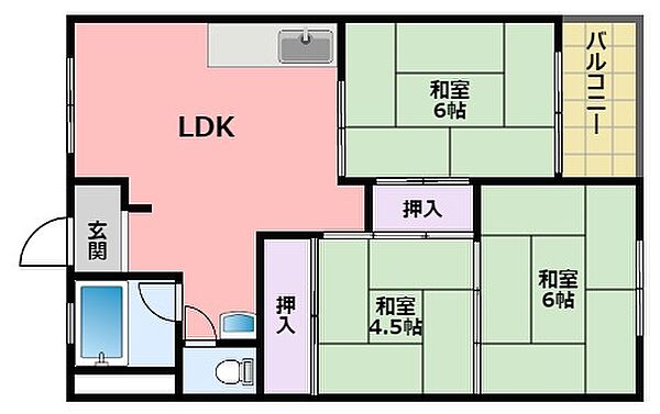 甲子園第8コーポラスＢ棟 603｜兵庫県西宮市上甲子園1丁目(賃貸マンション3DK・6階・55.09㎡)の写真 その2