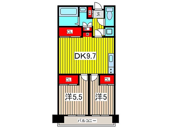 川口中青木第二ローヤルコーポ 502｜埼玉県川口市中青木２丁目(賃貸マンション2DK・5階・52.05㎡)の写真 その2