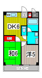 メゾン・ド・クレール 2階2DKの間取り