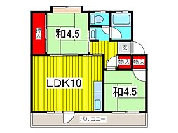 舎人吉岡ハイツ 3階2LDKの間取り