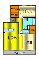エスベランサB 3階2LDKの間取り