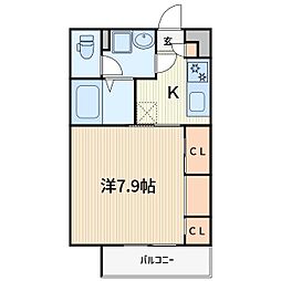 リブリ・richeIV 2階1Kの間取り