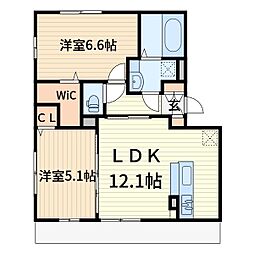 いつき　弐 301 3階2LDKの間取り