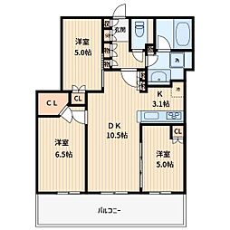 サウスゲートタワー川口 10階3LDKの間取り