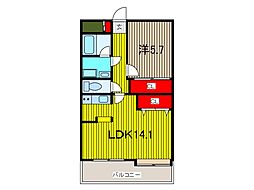 パークサイドハイツタケノヤ 2階1LDKの間取り