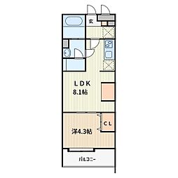 蕨市中央3丁目マンション 1Kの間取図画像