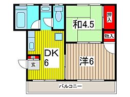 本町スカイコーポ 2DKの間取図画像