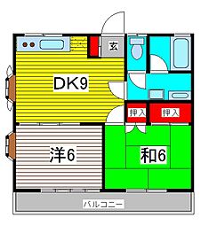 コーワコーポ1号館 2DKの間取図画像