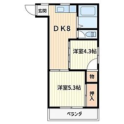 コーポ・タナカ 2DKの間取図画像