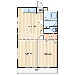 ブルーメ本田 2DKの間取図画像