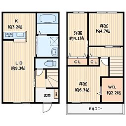 クロシェット 3LDKの間取図画像