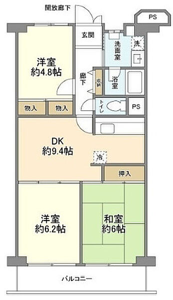 メイツ川口 ｜埼玉県川口市本町2丁目(賃貸マンション3DK・9階・61.90㎡)の写真 その2