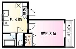 ステージハウスパンセ 2階1Kの間取り