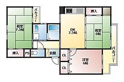 アーバンハイツ 3階3DKの間取り