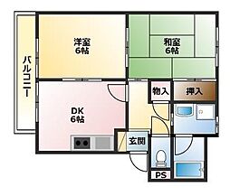 Ｋハイツ南彦根Ｂ棟 202 2階2DKの間取り