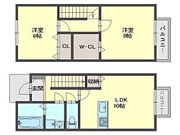 セジュールグランモアＢ 1階2LDKの間取り