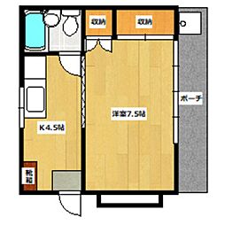 ハイム石井 1階1Kの間取り