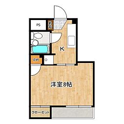 三和ハイム2 1Kの間取図画像