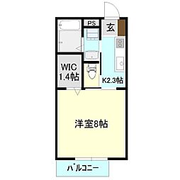 エルドラードII 1階1Kの間取り