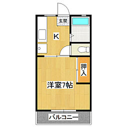 サクラハイムＤ 1階1Kの間取り