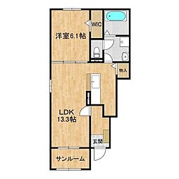 N1 1LDKの間取図画像
