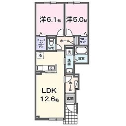 グラスティラ 1階2LDKの間取り