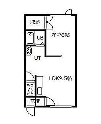 ヒノキ西13条Ａ.B 1階1DKの間取り