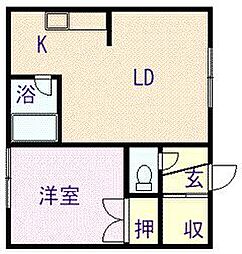 MKハイツ2 1DKの間取図画像