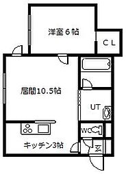 名寄市字徳田アパート 1LDKの間取図画像
