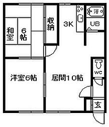 キャンパスロード321 2LDKの間取図画像