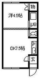 春光台ハイツ 1DKの間取図画像