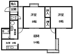 フレンドリー 2DKの間取図画像