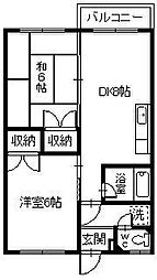 マンションヤマダB 2DKの間取図画像